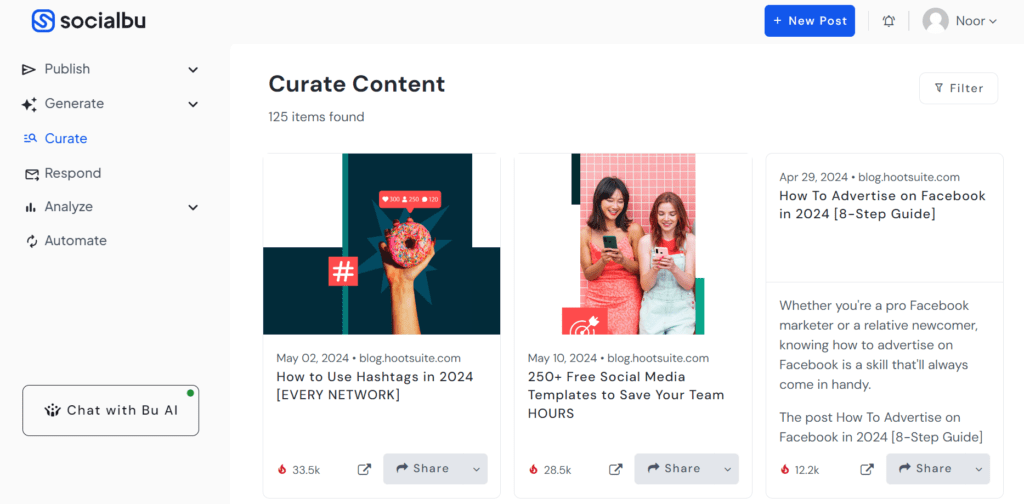 Content curation with SocialBu