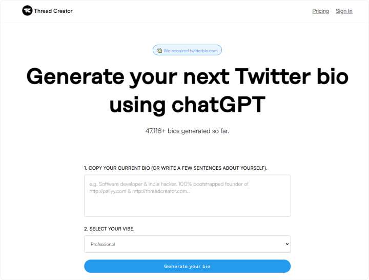 Thread Creator-Twitter Bio generator
