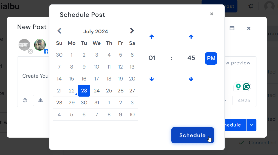 Set the time to schedule your post