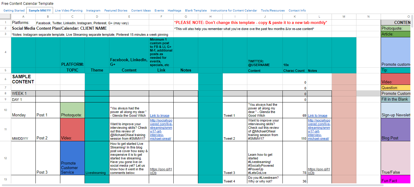 excel template for social media calendar