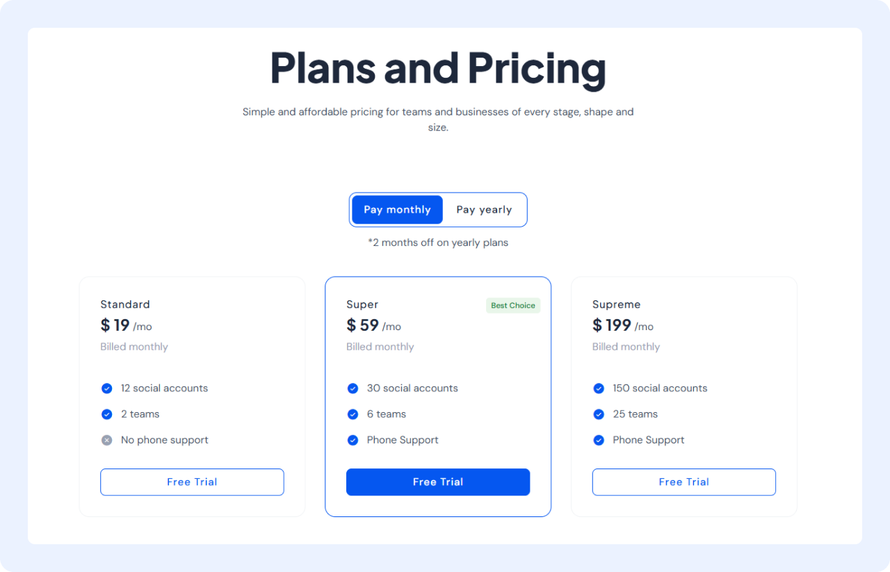 SocialBu pricing plans