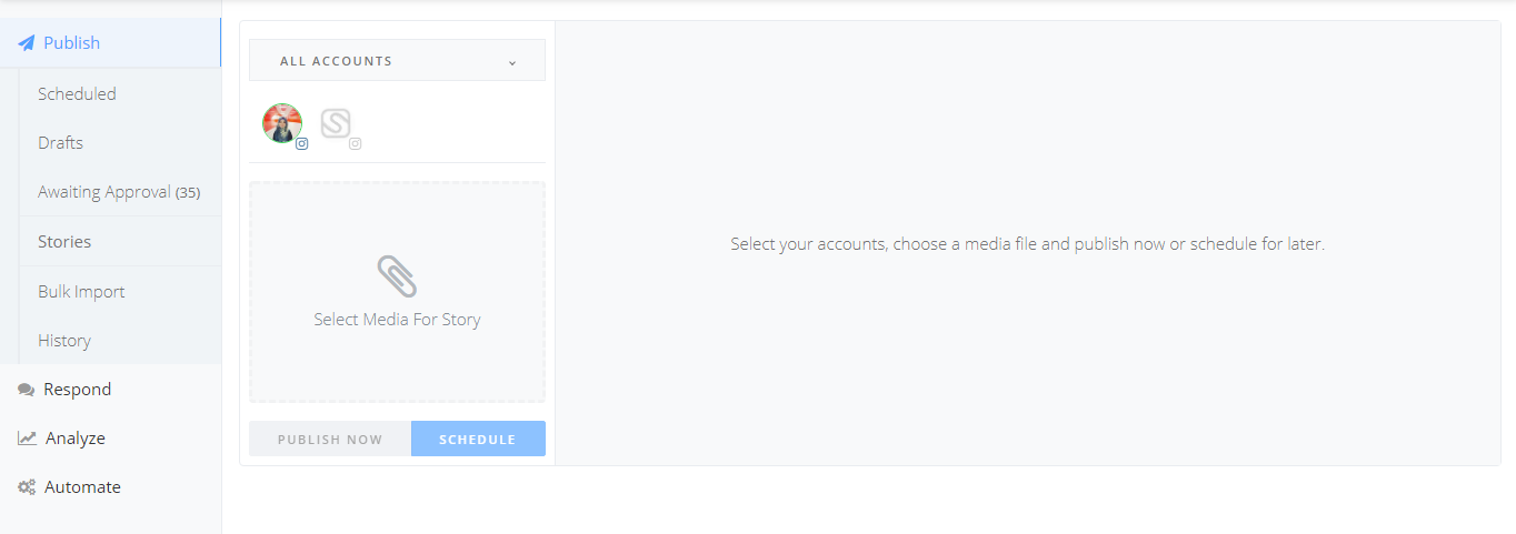 Choose account for Instagram stories Schedule 