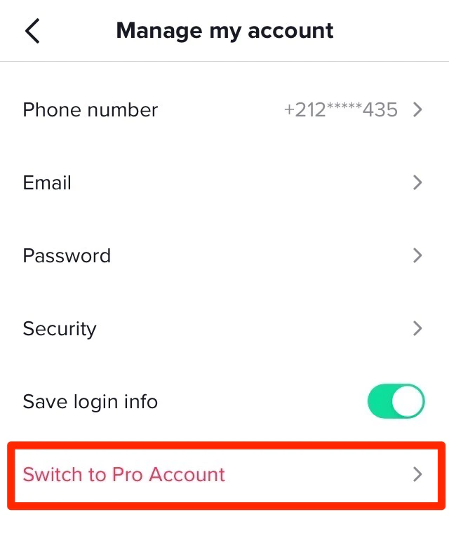 Tiktok switch to pro account