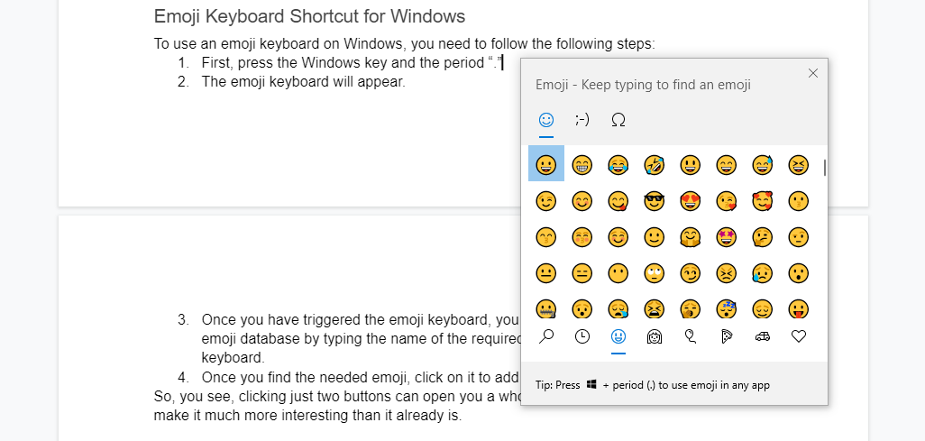 Emoji keyboard shortcut for Windows