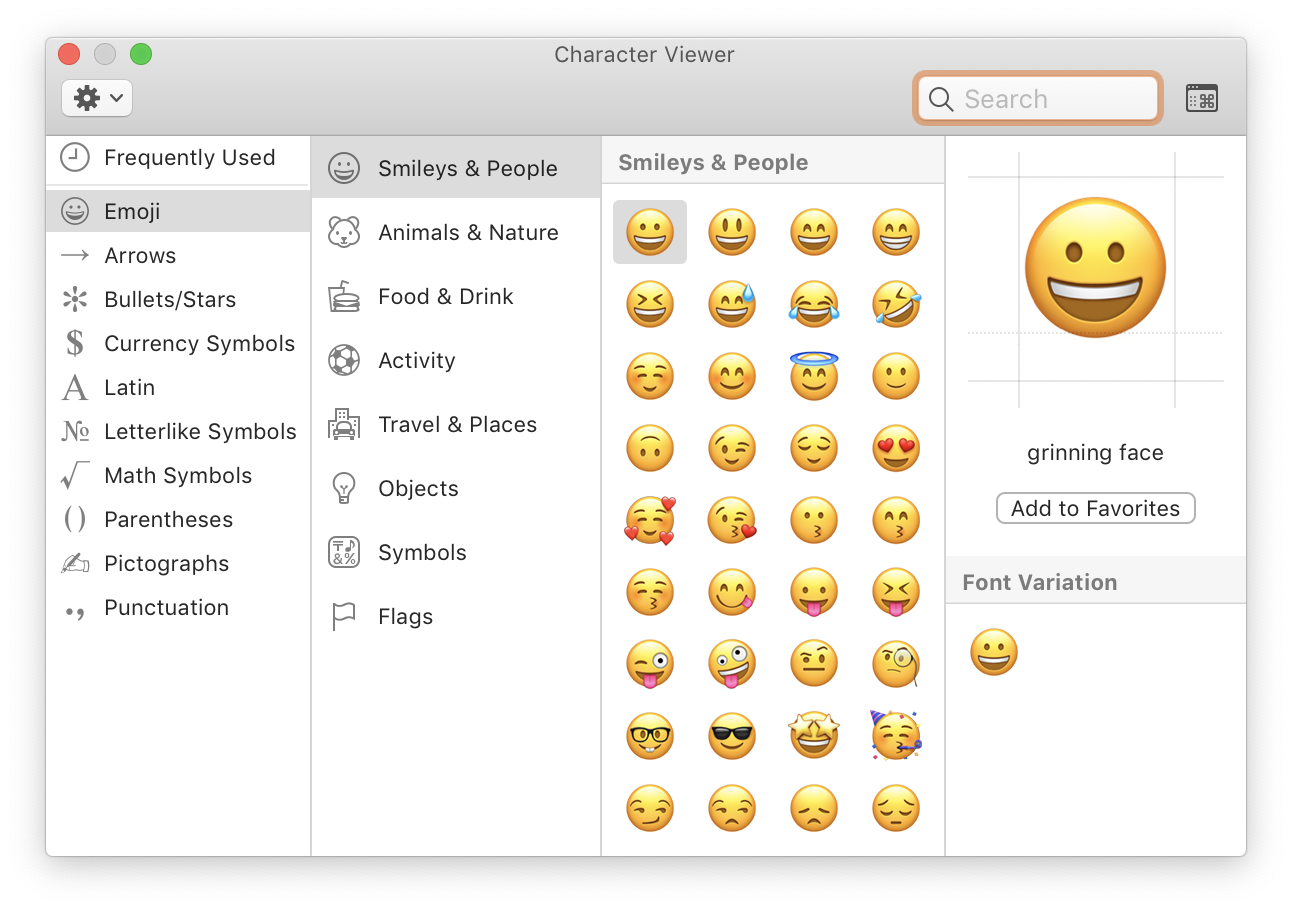 Emoji character viewer for Mac 