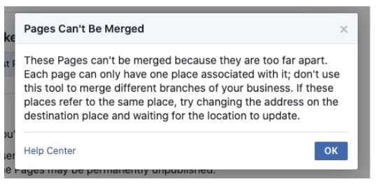 when facebook pages not merged 