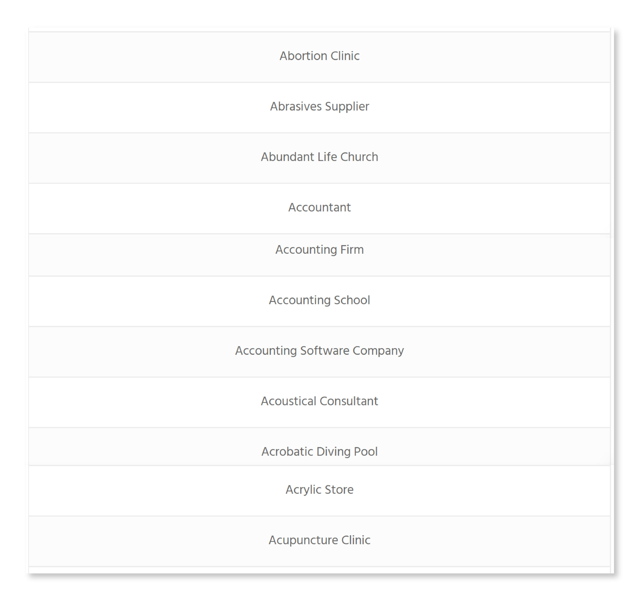 GMB categories 