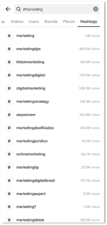 search hashtags on TikTok 