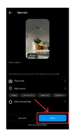 share the Instagram reel