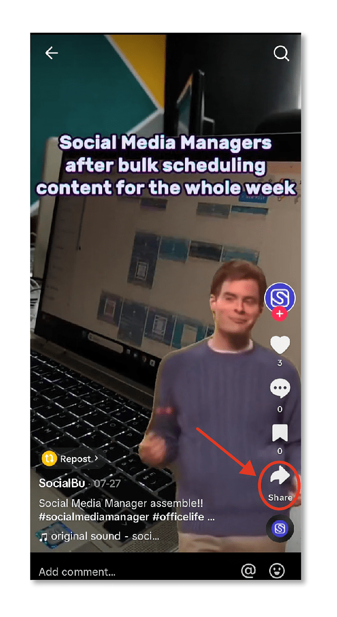 Stich on TikTok: Select share button 