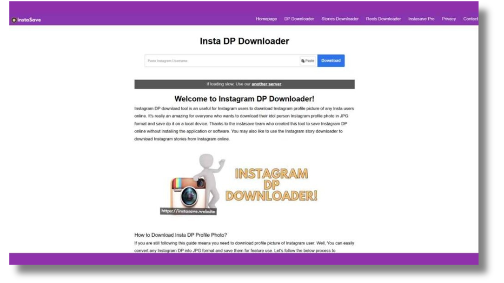 InstaSave web page