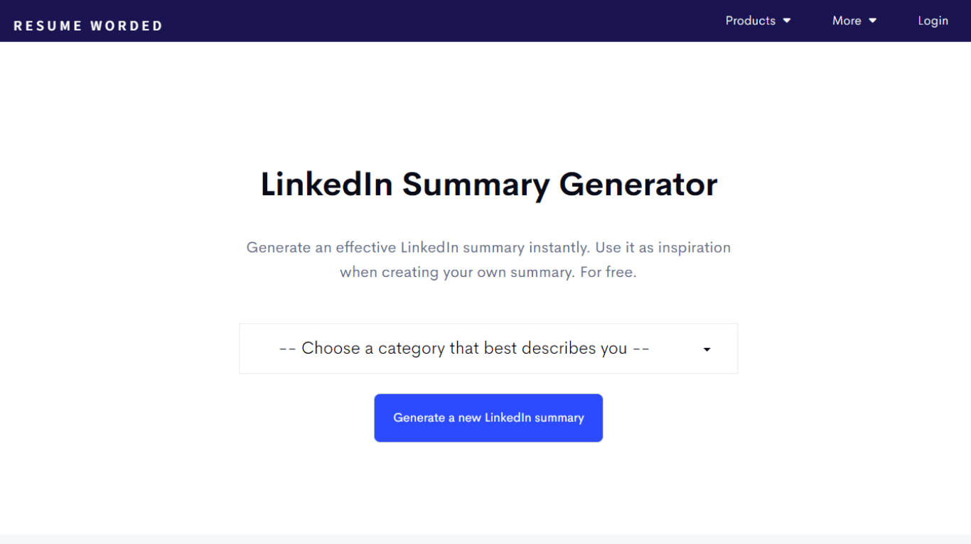 LinkedIn bio generator 04: ResumeWorded