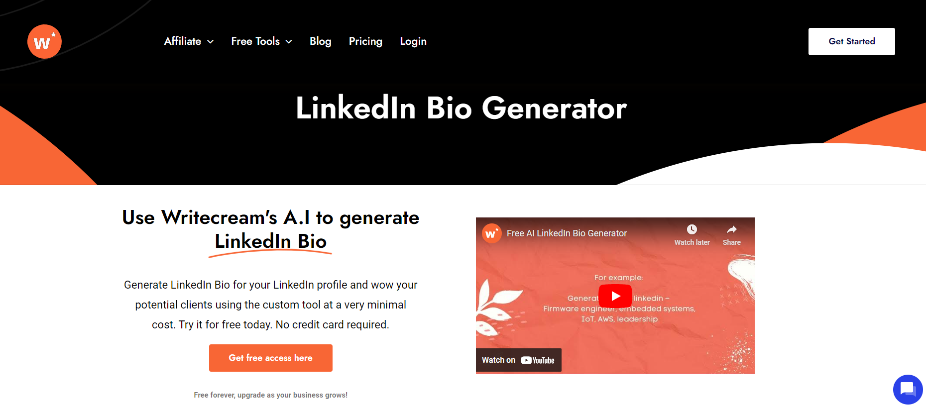 LinkedIn bio generator 11. Writecream 