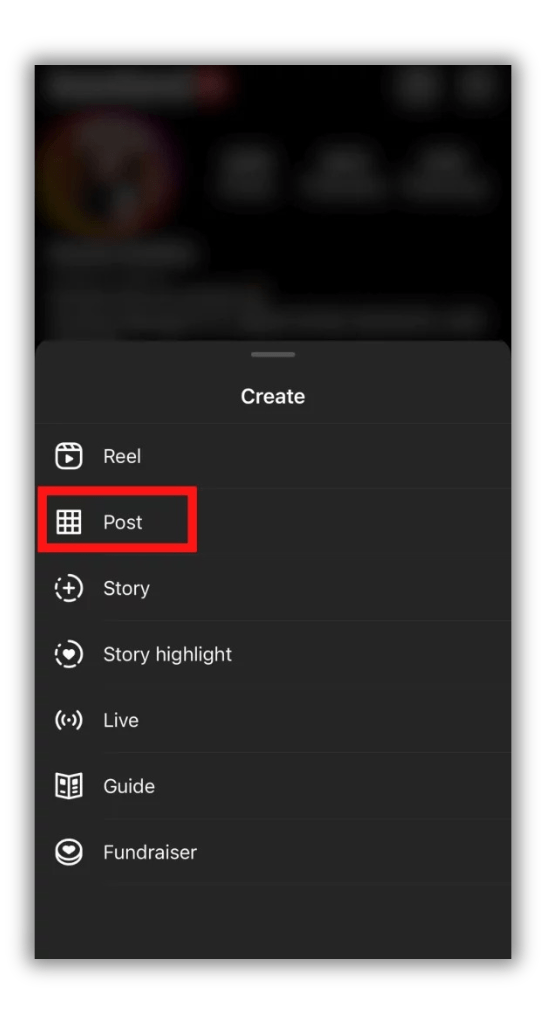Open Instagram, press on the Create on the top