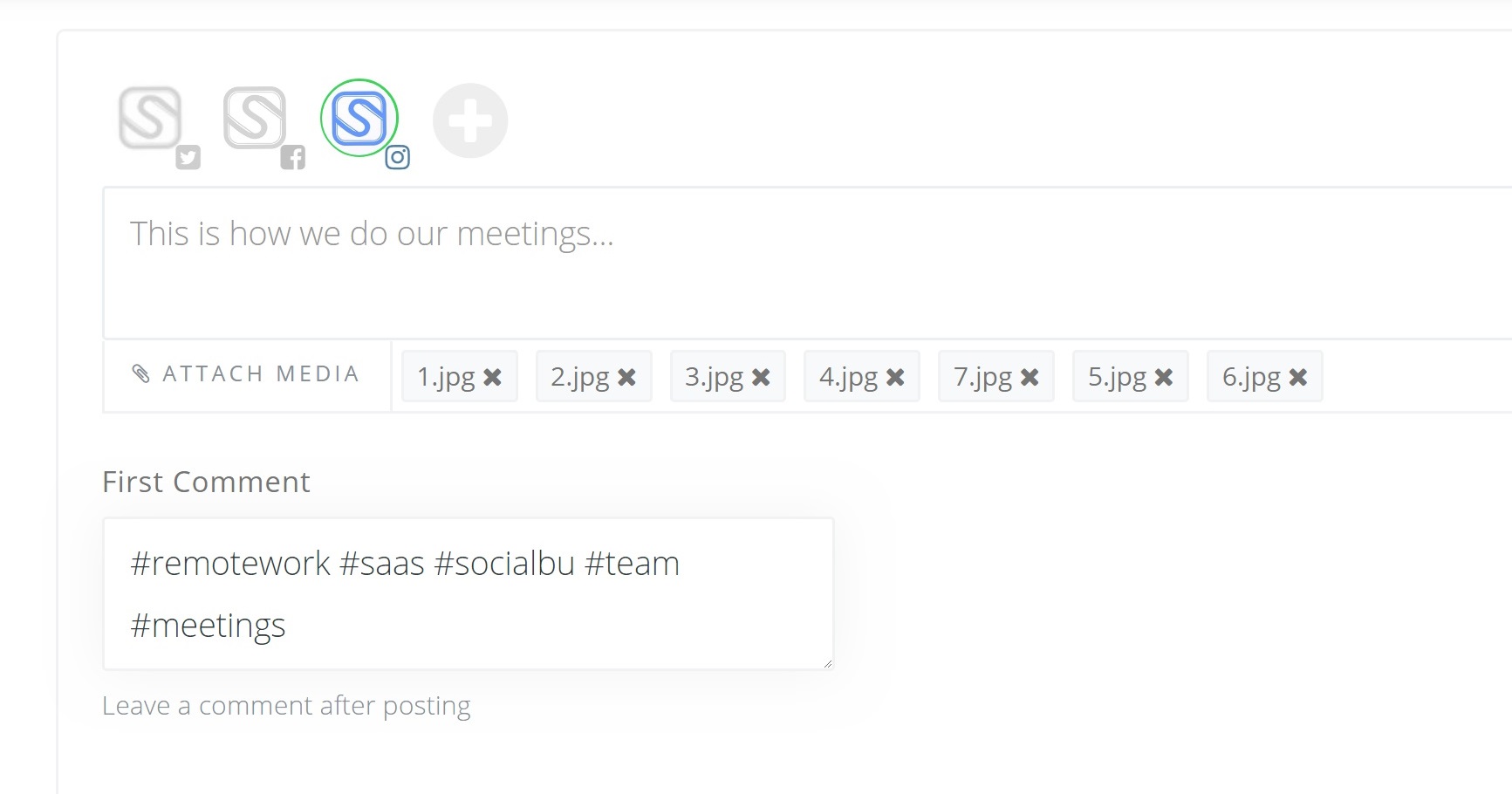 Instagram post scheduling with first comment in SMhack