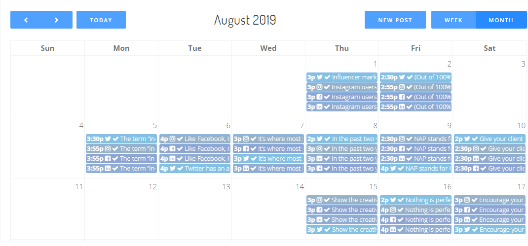 social calendar in Upflow